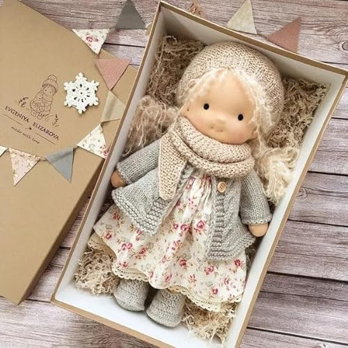FUXNGZI Handmade Waldorf Doll, Handgefertigte Waldorfpuppe Cartoon Plüschpuppe, Cartoon Niedliche Mädchen Stoffpuppe mit Vollem Kleidungsset für Mädchen Geburtstag Weihnachten Sgeschenke (#11)