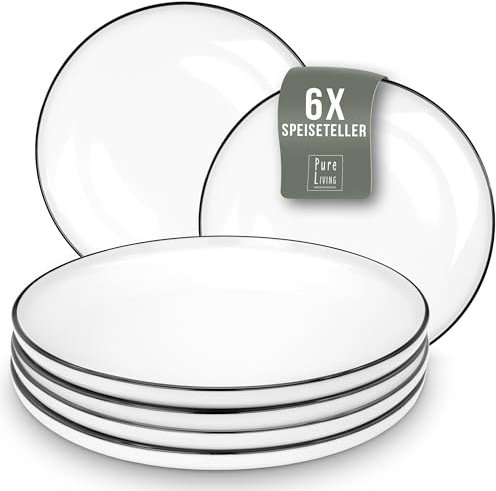 6x Porzellan Stylishes Teller groß Scandi - Modernes Geschirrset weiß, Skandinavisches Design, Spülmaschinenfest - für 6 Personen - Speiseteller, Essteller, Geschirr Set von Pure Living