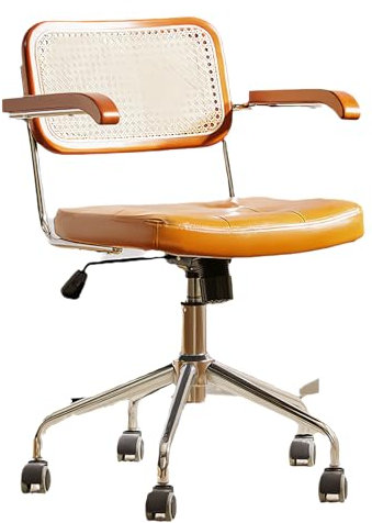 GHBXJX Bürosessel, Retro Bürostühle, Holz Schreibtischsessel mit Armlehne, Leder Bürostuhl Bürostuhl 150 kg Belastbarkeit, Schreibtischstuhl Ergonomisch, Höhenverstellbar, Gelb
