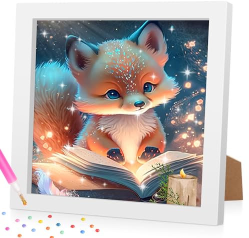 Lxmsja 5D DIY Diamond Art Painting Erwachsene Set mit Rahmen, Fuchs Diamant Painting Bilder Erwachsene Kinder, DIY Mosaikherstellung Diamant Bilder Arts Craft für Home Wand Decor 18x18cm