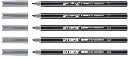 Edding 5 Filzstifte Medium 1300 Grau Silber 2 mm