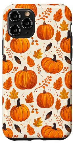 Autumn Maple Fall Leaves & Pumpkins Pattern Halloween Beige Case for iPhone 11 Pro
