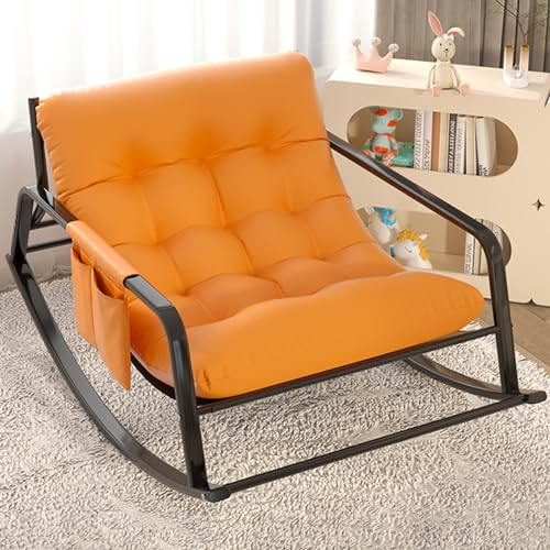 Doppelt Modern Komfortabel Gepolstert Schaukelstuhl, mit Armlehnen und gepolsterter Sitzfläche, Schaukelstuhl Mit Liegefunktion, Schaukelstuhl für Schlafzimmer, Wohnzimmer, Balkon, Outdoor(Orange)