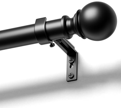 DEFYNEE Tringle à Rideaux avec Embouts Ronds, 80-305 cm Extensible, 25 mm de Diamètre, Ensemble avec Supports, pour Chambre et Salon - Noir