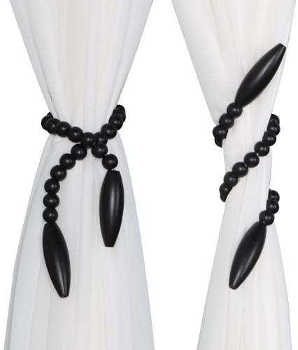 OCIOLI Raffhalter für Vorhänge, Boho Vorhanghalter, Holzperlen Vorhang Raffhalter, dekorative Vorhanghalter für Schlafzimmer Dekor, Boho Raumdekoration, Kinderzimmer Dekor (2,Schwarz)