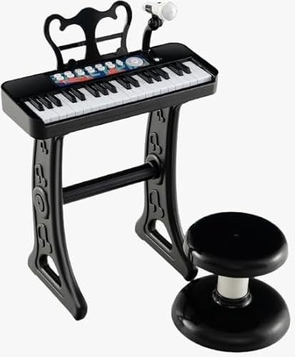 SDMAX Piano For Kids, 37-Key Keyboard, Music And Sound, Adjustable Microphone, Removable Stand, Play/Record Function, Compact And Portable,, Black