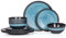 Vajilla de melamina para camping para 4 personas, 12 piezas, apta para lavavajillas, vajilla de pícnic, vajilla de camping, diseño azul piedra