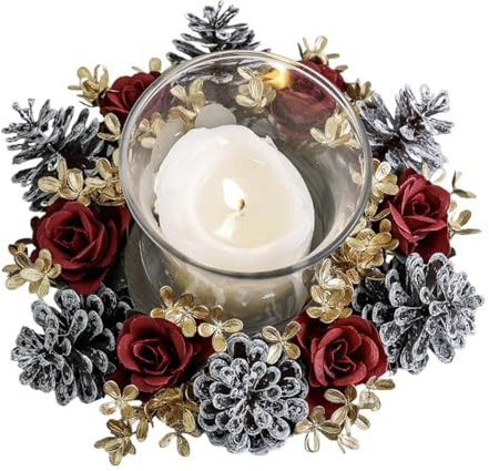 Weihnachtskerzenringe, Tannenzapfen Rosen Weihnachtstischkranz, Weihnachtskranz, Weihnachts Mittelstück, Kerzenkränze Mit Stabiler Basis, Kerzengirlande Für Kamin, Schreibtisch
