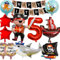 YianHien Piraten Deko Kindergeburtstag für 5 Jahre Junge, Kindergeburtstag Piratenparty Luftballons Deko Set, Piraten Geburtstag Deko mit Banner & Zahlenballons, XXL Piratenschif Folienballons