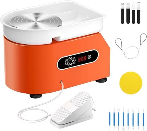 Ovshnrr 350W Tornio per Ceramica Elettrico, 25CM Macchina per Ceramica, con Display LCD con Bacino in ABS Rimovibile