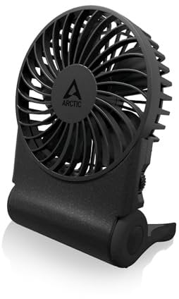 ARCTIC Summair 2Go - Wiederaufladbarer Handventilator mit Standfuß, stufenlos regelbar, 4-77h Laufzeit, USB-C Anschluss (inkl. USB-A Kabel) - Schwarz