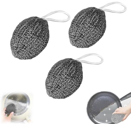 BTYQKZVPM Steel Wool Dishes Cleaning Scrubber,Steel Wool, Lanyard Wire Balls, Stainless Steel Scrubber, Non Scratch Wire