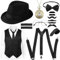 Moiuguli 20er Jahre Kostüm Herren Weste mit Accessories, Mafia Kostüm Herren, Peaky Blinders Kostüm, Gangster Kostüm für Karneval Partys（M