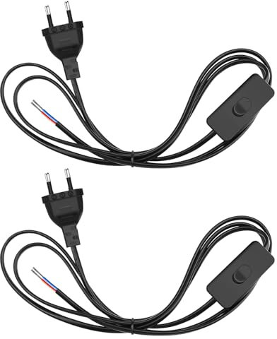 VIEVRE 2 Stücke Kabel mit Schalter, Anschlusskabel mit Stecker, 1,2m Eurokabel mit Schalter, Kabel mit Stecker, Kabel mit Schalter und Stecker, 2 x 0,75 mm² Kabel mit Schalter für Lampe, Schwarz