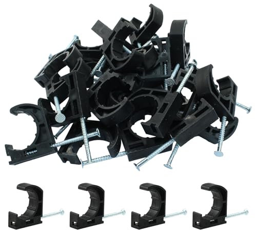 HARSKIYER 60 Pcs Half Clamp J-Hook with Nail, 3/4 Inch Pex Pipe Clamps Pex Hangers for Pex Tubing Pipe Support, Black Pex Line Clamps Pex Fasteners for PEX, Copper, CPVC Tubing Connections