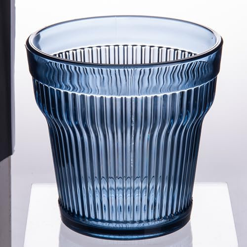 Villa d'Este Home Tivoli Lot de 6 verres en acrylique 300 ml, surface travaillée avec rayures verticales, bleu, Fashion Ocean
