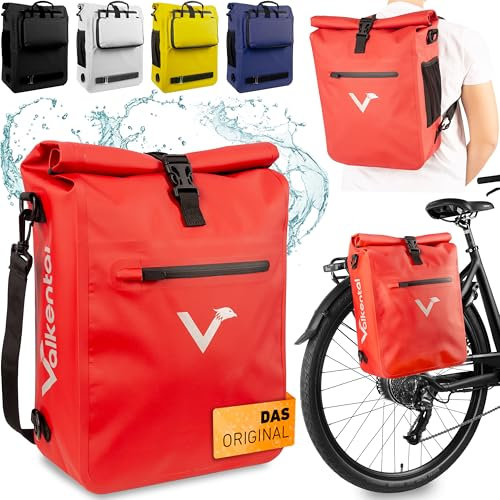 Valkental® 3in1 Fahrradtasche [Bis 25L] - Das Original - Geeignet als Gepäckträgertasche, Rucksack und Umhängetasche - 100% Wasserdicht & Reflektierend - Sichere Befestigung [Abschließbar] Laptopfach