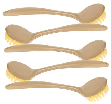 HAWILLOSCH 5 Pz spazzola per la pulizia del piano cottura scrubber lavastoviglie spazzolino per pulizie casa spazzole per piatti padella pulizia con manico lungo pentola durevole pp Beige