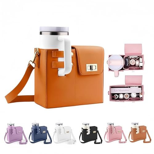 oryshrystar Stanley Cup Purse - Waterproof Crossbody Bag, Adjustable Strap, Multifunctional Backpack, Bronze