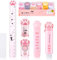 HJZHII Lot de 7 articles de papeterie taille-crayon rétractable, ruban correcteur, gomme, notes adhésives, règle, mini ciseaux et cutter universel (rose)
