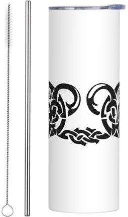 PHAYAH Black Lock Knot Trinkbecher mit Deckel und Strohhalmen, Edelstahl, isolierte Becher für Kaffee, Tee, Getränke, 590 ml