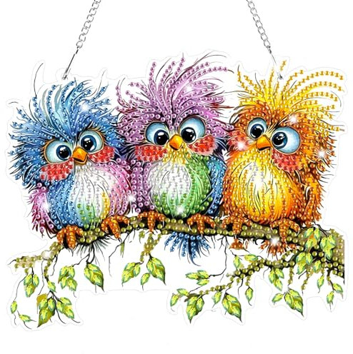 Lxmsja 5D Diamond Painting Anhänger Vögel, Vogel Diamond Painting Fensterbilder Beidseitig für Erwachsene Kinder, Bastelset Kreativ Set, Hängend Ornament Kranz Tür Fenster Wand Eingang Decor
