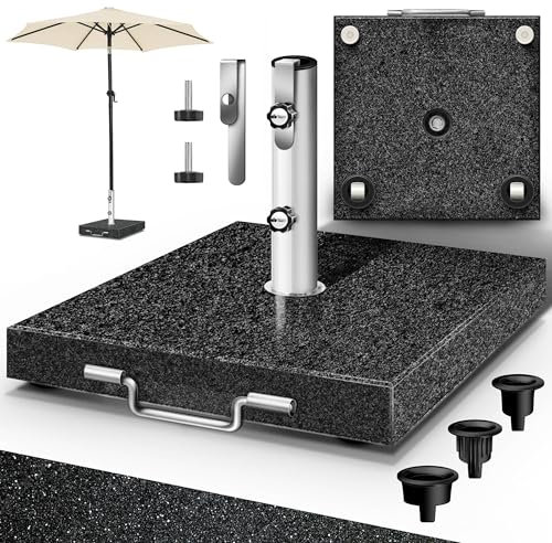 tillvex® Pied de Parasol Angulaire en Granit avec roulettes - 27 kg | avec Tube en Acier Inoxydable | Parasol Lestage Pieds Base pour pour Parasol déporté mâts de 16 à 48 mm et 250 cm de diamètre