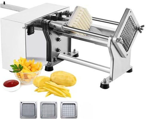 Taglia Patate Fritte Elettrico in acciaio inox,Tagliapatate automatico per patatine fritte con Lame 6x6mm/9 * 9mm/13 * 13mm,60W