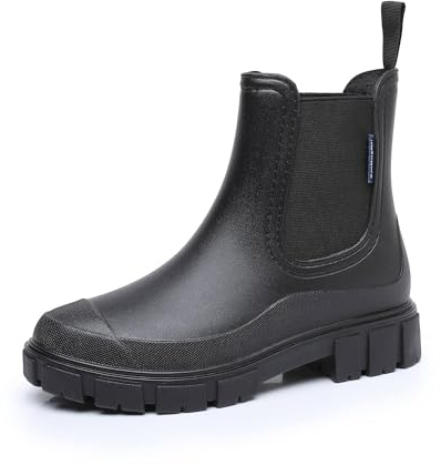 DRECAGE Stivali Pioggia Donna Impermeabile Antiscivolo Stivali Chelsea Corti da Donna Comode Stivali di Gomma Giardinaggio Scarpe Nero 37