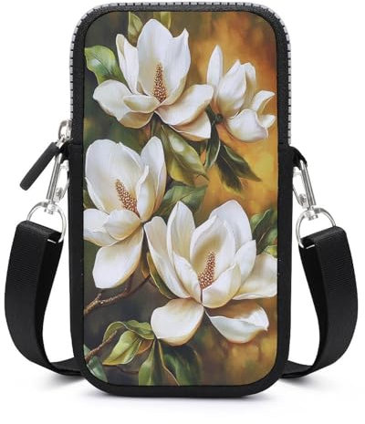Jubonexis Magnolia Flowers Crossbody Handytasche Smartphonetasche mit Verstellbarem Riemen