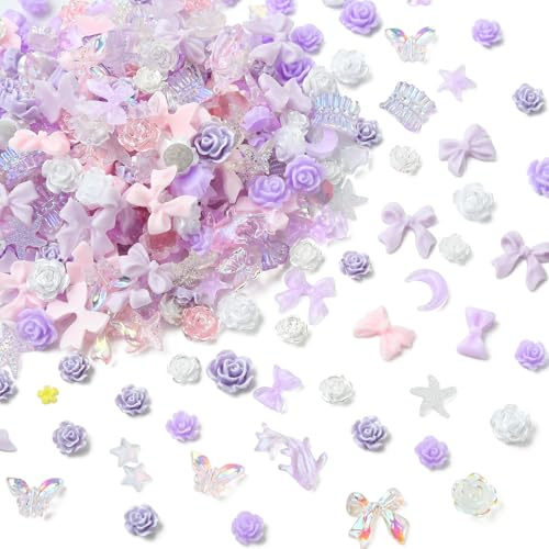 LEGENTLISUR 150 Stück Flache Rückseite Harz Charms Cabochons Zur Schmuckherstellung Süße Schleim Charms Für Heimwerker Handyhüllen Nägel Haarspangen Armbänder Scrapbooking Dekoration (Violett)