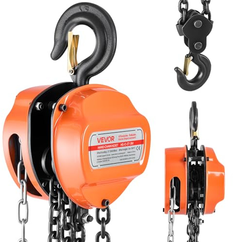 VEVOR Hand Chain Hoist, 3 Ton 6600 lbs Capacity, Manual Chain Block with Upgrade G80 Galvanized Chain, 10 ft Lifting Height, Heavy Duty Pulley Hoist for Garage Warehouse Automotive Machinery, Orange