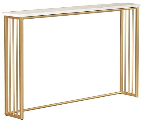 SXKLYRF Konsolentisch Schmal, Flur Regal, Sofatisch mit Metallrahmen, Beistelltisch Schmal, Schlichtes und Stilvolles Aufbewahrungsregal(Gold,150x20x80cm/59x8x31in)