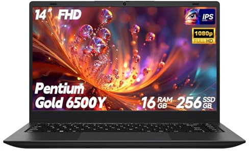 SHBIV Computer portatile, Gold 6500Y (Beat N5095, fino a 3,4 GHz), 16 GB RAM 256 GB SSD, display FHD IPS da 14 pollici, Win11 Pro, Office 2024, Bluetooth, WiFi, HDMI, RJ45, laptop sottili e portatili