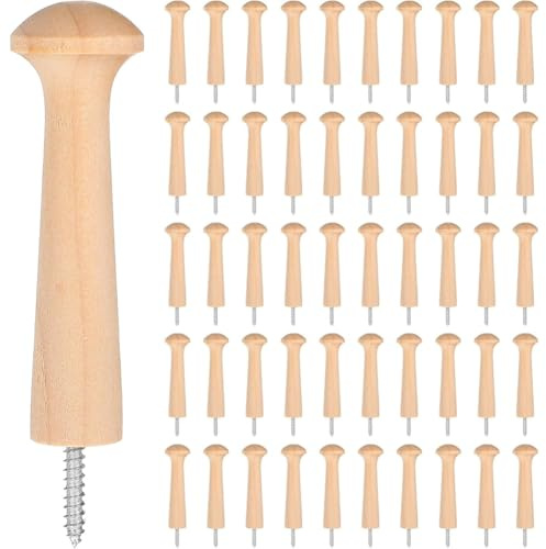 Pinafresa Wooden Shaker Racks Pegs 50 Pieces Screw-on 2.87 Inch Long Unfinished Wood Pegs for Hanging Clothes Hats Towel