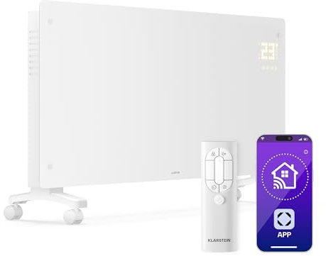 Klarstein Bornholm Konvektor Heizung 3000W, Standgerät & Wandmontage, leise, Thermostat, Timer, App & Fernbedienung, Kindersicherung, Elektroheizkörper für Räume bis 30m², Weiß