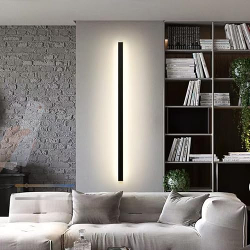 TZSMUM LED Modern Wandlampe Innen Wandleuchte mit Fernbedienung Wandbeleuchtung Dimmbar 2700K-6500K Wandleuchten Lange Dekorative Acryl für Flur Wohnzimmer Küche (Schwarze,60cm)