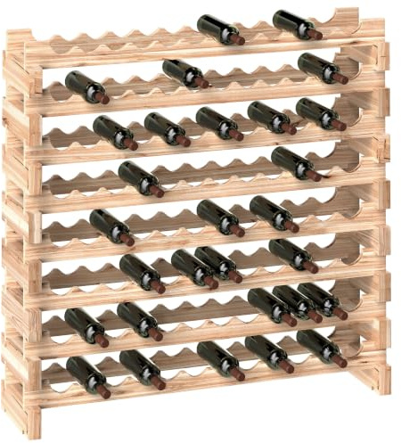 HOMCOM Casier à Bouteilles pour 96 Bouteilles, étagère à vin avec 8 Niveaux modulable et superposable, casier à vin en Bois de Sapin Massif, pour Cave, Bars, sous-sols, 114x28x113,5cm, Bois Naturel