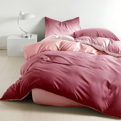 Soifox Bettwäsche 200x220 3 teilig Mikrofaser Rot-Rosa Farbverlauf | Weiche Mikrofaser mit Reißverschluss & Eckbändern, 60°C Maschinenwaschbar für Milbenschutz, Schnelltrocknend & Bügelfrei