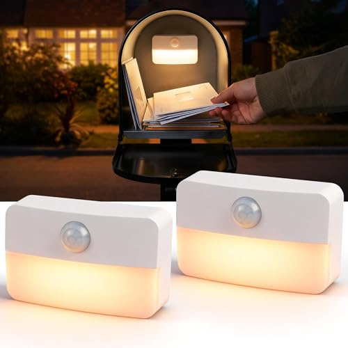 sooogd Mailbox Light Motion Sensor, Battery Powered Auto Mail Box Lighting with 3000K Soft White, Easy Stick Installation, Night Interior Lamp for Seniors & Home Use, 2 Pack