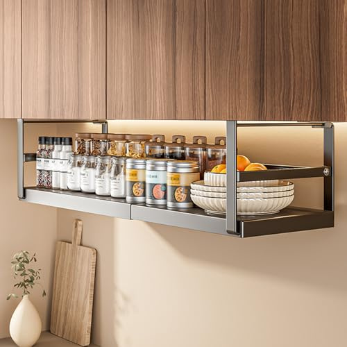 Zjyufy Under Shelf Basket Organiser,Expandable Hanging Holder Storage for Cabinet Pantry Kitchen Cupboard Desk Counter Bookshelf Organisation Add-on Space Saver Heavy Duty