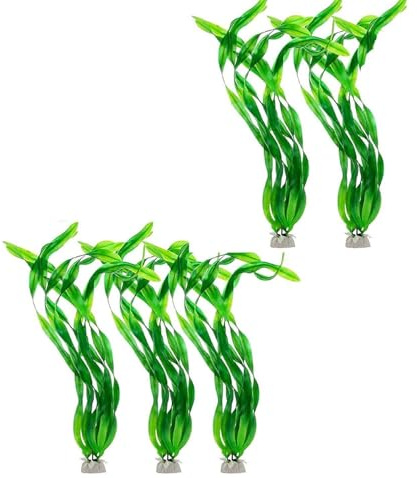 5 Piante Acquario Artificiali, Decorazioni per Acquario con Base in Ceramica, Piante Acquatiche finte in Plastica Morbida, Accessorio per Arredare Acquario d'Acqua Dolce e Marina, Sicuro per i Pesci