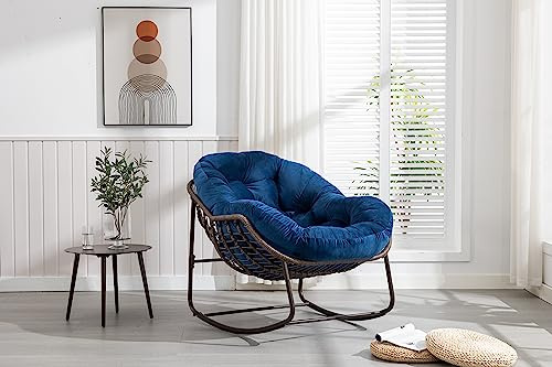 Generisch Übergroßer Outdoor Schaukelstuhl XXL mit Polster – Handgeflochtener Rattan Sessel für Terrasse, Garten & Wohnzimmer, Ergonomic Design, 113kg Belastbarkeit, Marineblau
