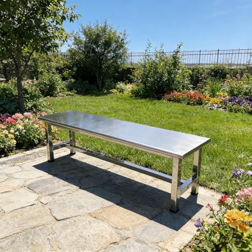 TUPAFJU Wetterfeste Outdoor-Bank aus Edelstahl – Robuste, Lange Metallbank für Terrasse, Garten und Eingangsbereich(140cm/55.1in)