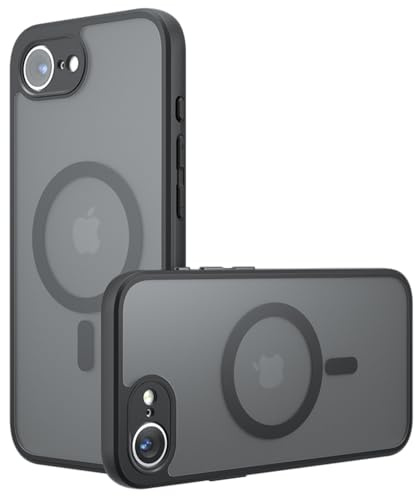 Techsuit für iPhone 16e Hülle mit Matt Finish, Magnetring Kompatibel, Luftkissen Ecken, Erhöhte Kanten, Kameraschutz, Anti Fingerabdruck, PureFrost Magnetic Series, PC TPU Hybrid, Matt Schwarz