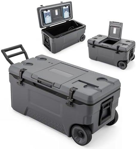 COSTWAY Nevera con Ruedas de 50/70L, Nevera Portátil con Carcasa Rígida HDPE, Interior Alimentario PP, Ventana Abatible, Portavasos, Cooler Portátil para Playa Camping