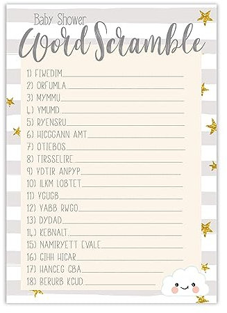The Little Party Company Baby Shower Game - Baby Word Scramble - 10 Sheets Cloud Design Age 3+ (BSCWS)