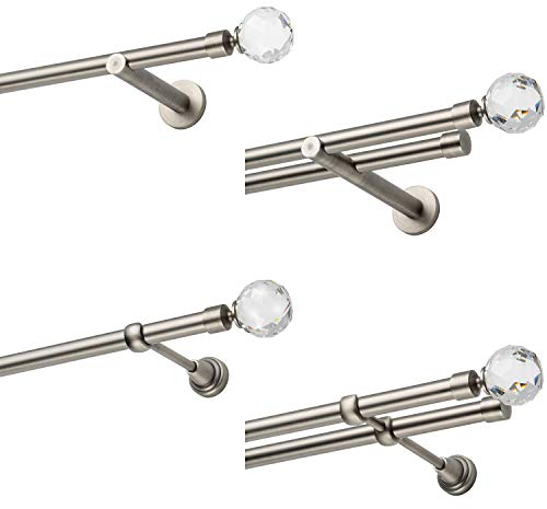 Gardinenstange 19mm 1-läufig/2-läufig Antik Stahl 120-600cm Kugel Crystal (Antik Stahl, Kugel Crystal, 1-lauf P, 200 cm)