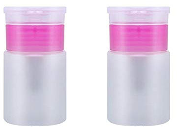 2 Pieces 60ml Push Down Empty Pump Dispenser Bottle Nail Polish Remover Pump Empty Bottle Dispenser with Flip Top Cap for Nail Polish Remover Makeup Organizer Travel Bottle Pink