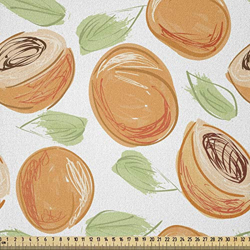 ABAKUHAUS Aprikose Stoff als Meterware, Aquarell Sketch Obst, Microfaser Multi Zweck Dekostoff für Kunsthandwerke, 3M (230x300cm), Pistaziengrün Aprikose und Braun